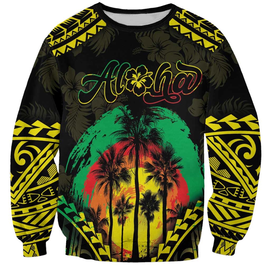 Aloha Tropical Palm Trees Sweatshirt Reggae Polynesian Pattern LT05 Unisex Black - Polynesian Pride
