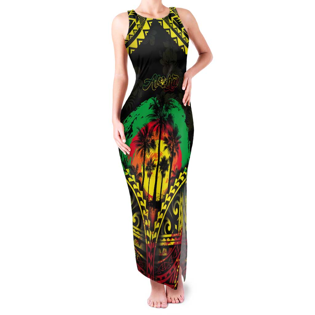 Aloha Tropical Palm Trees Tank Maxi Dress Reggae Polynesian Pattern