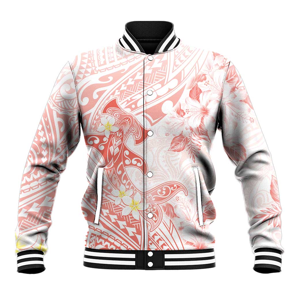 Polynesia Hammerhead Shark Baseball Jacket Tropical Flowers Tribal Pattern Peach LT05 Unisex Peach - Polynesian Pride