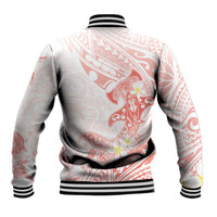 Polynesia Hammerhead Shark Baseball Jacket Tropical Flowers Tribal Pattern Peach LT05 - Polynesian Pride
