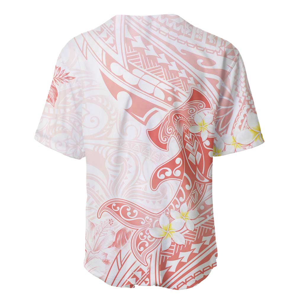 Polynesia Hammerhead Shark Baseball Jersey Tropical Flowers Tribal Pattern Peach LT05 - Polynesian Pride