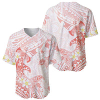 Polynesia Hammerhead Shark Baseball Jersey Tropical Flowers Tribal Pattern Peach LT05 - Polynesian Pride