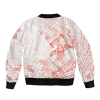 Polynesia Hammerhead Shark Bomber Jacket Tropical Flowers Tribal Pattern Peach