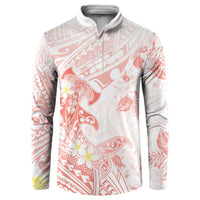 Polynesia Hammerhead Shark Button Sweatshirt Tropical Flowers Tribal Pattern Peach LT05 Peach - Polynesian Pride