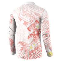 Polynesia Hammerhead Shark Button Sweatshirt Tropical Flowers Tribal Pattern Peach LT05 - Polynesian Pride