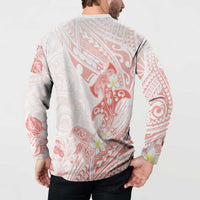 Polynesia Hammerhead Shark Button Sweatshirt Tropical Flowers Tribal Pattern Peach LT05 - Polynesian Pride