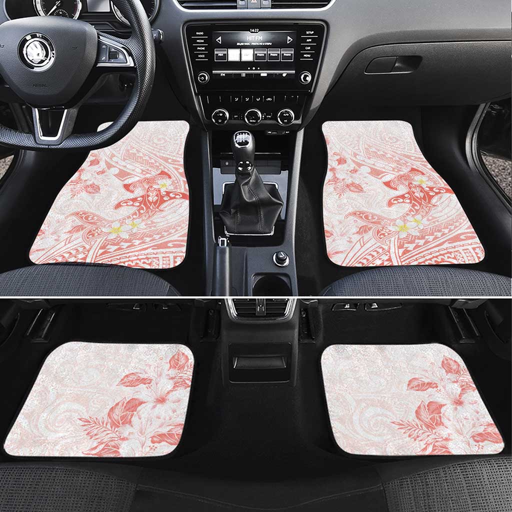 Polynesia Hammerhead Shark Car Mats Tropical Flowers Tribal Pattern Peach