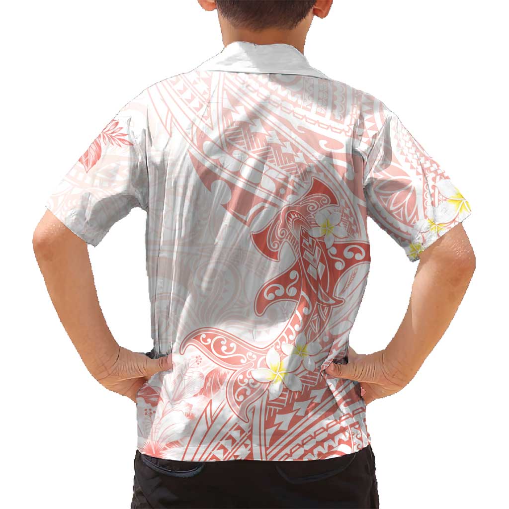 Polynesia Hammerhead Shark Family Matching Tank Maxi Dress and Hawaiian Shirt Tropical Flowers Tribal Pattern Peach