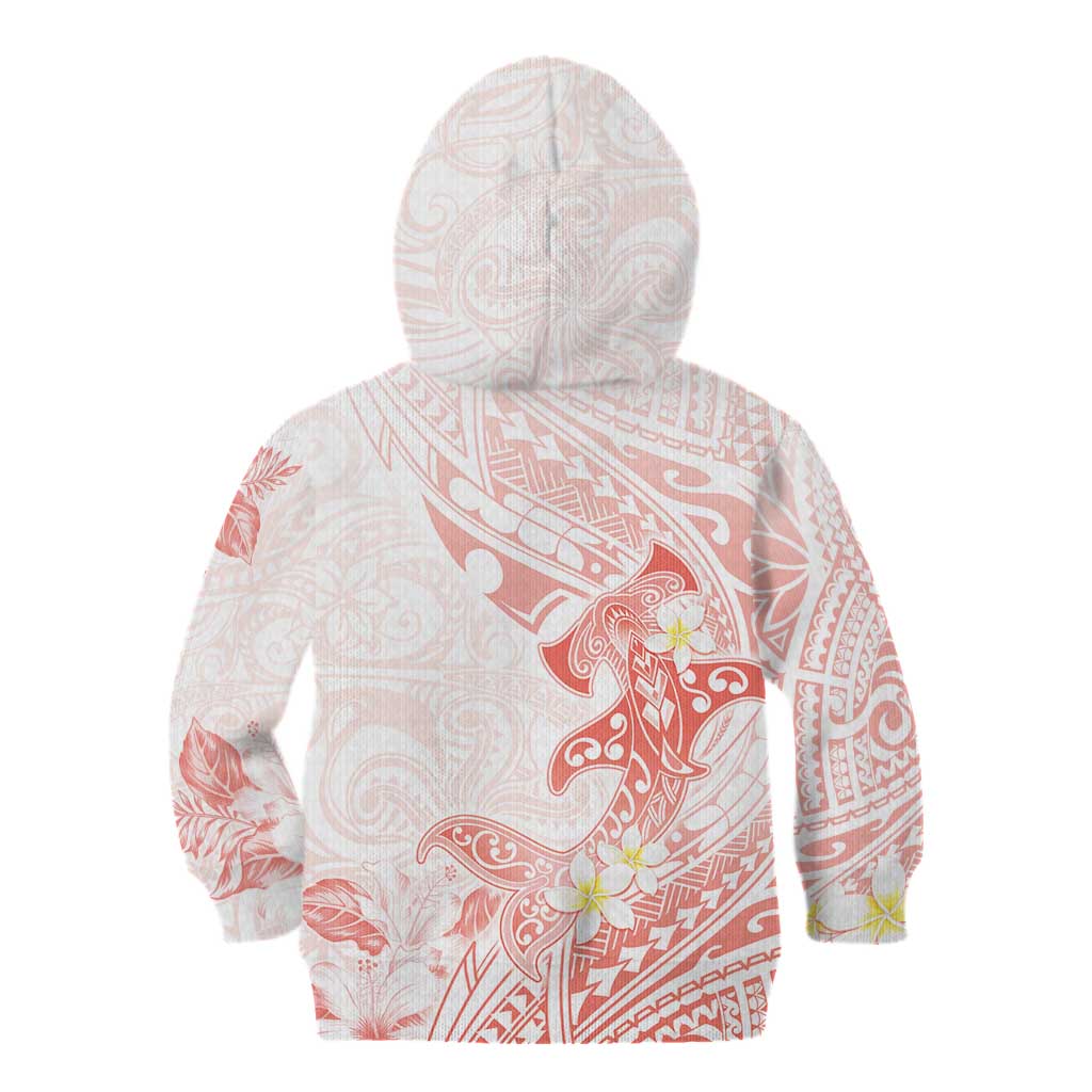 Polynesia Hammerhead Shark Kid Hoodie Tropical Flowers Tribal Pattern Peach