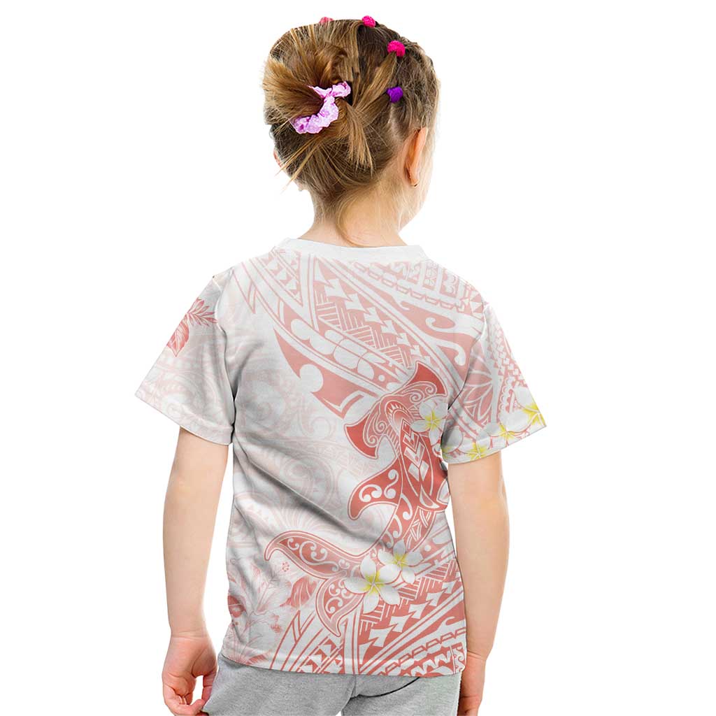Polynesia Hammerhead Shark Kid T Shirt Tropical Flowers Tribal Pattern Peach LT05 - Polynesian Pride