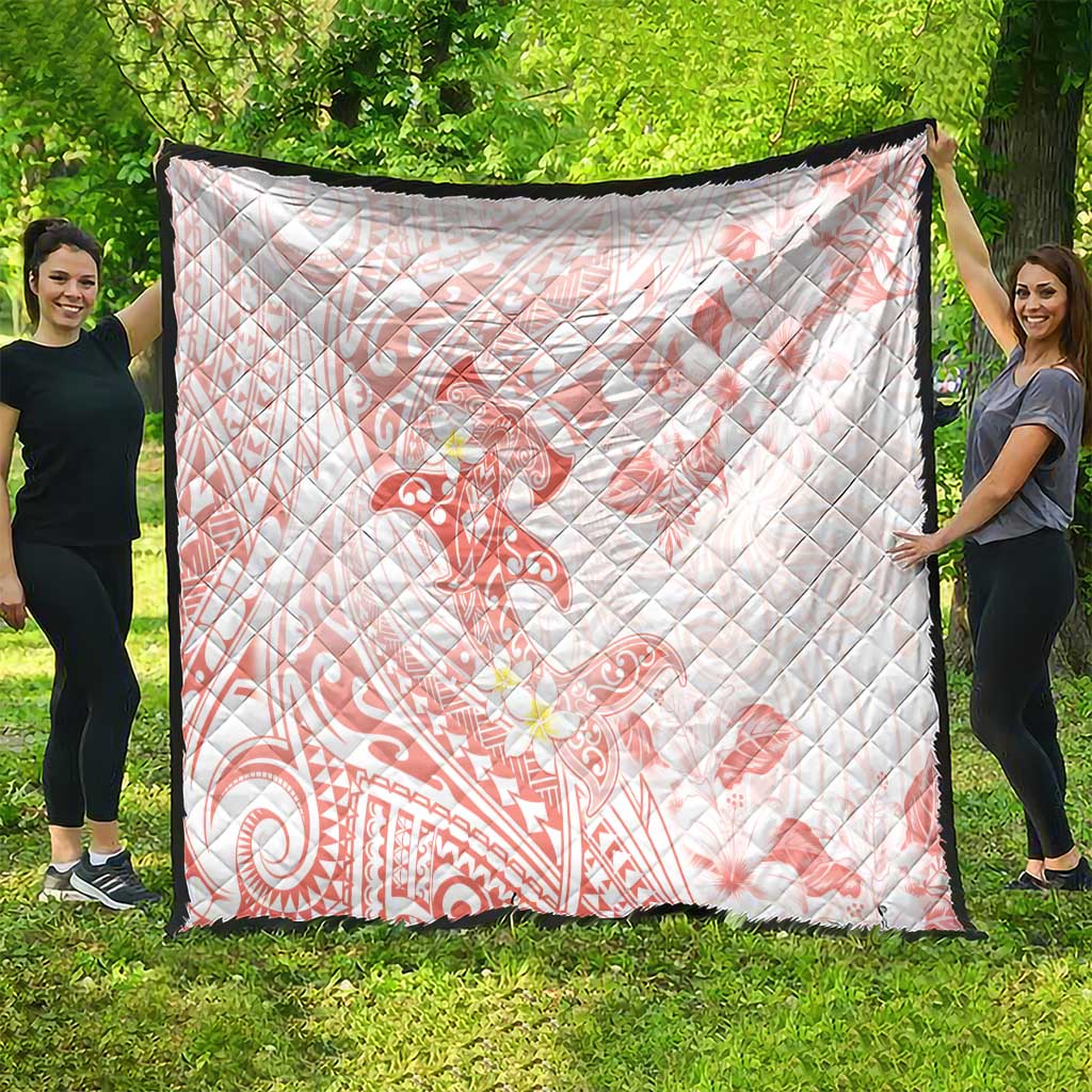 Polynesia Hammerhead Shark Quilt Tropical Flowers Tribal Pattern Peach LT05 - Polynesian Pride