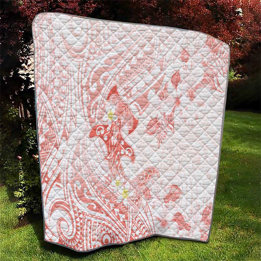Polynesia Hammerhead Shark Quilt Tropical Flowers Tribal Pattern Peach LT05 - Polynesian Pride