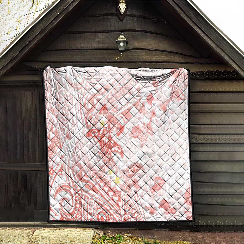 Polynesia Hammerhead Shark Quilt Tropical Flowers Tribal Pattern Peach LT05 - Polynesian Pride