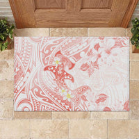 Polynesia Hammerhead Shark Rubber Doormat Tropical Flowers Tribal Pattern Peach LT05 Peach - Polynesian Pride
