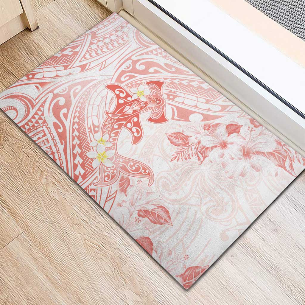 Polynesia Hammerhead Shark Rubber Doormat Tropical Flowers Tribal Pattern Peach LT05 - Polynesian Pride