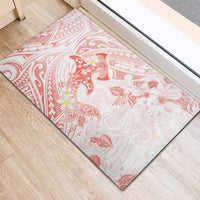 Polynesia Hammerhead Shark Rubber Doormat Tropical Flowers Tribal Pattern Peach LT05 - Polynesian Pride