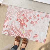 Polynesia Hammerhead Shark Rubber Doormat Tropical Flowers Tribal Pattern Peach LT05 - Polynesian Pride
