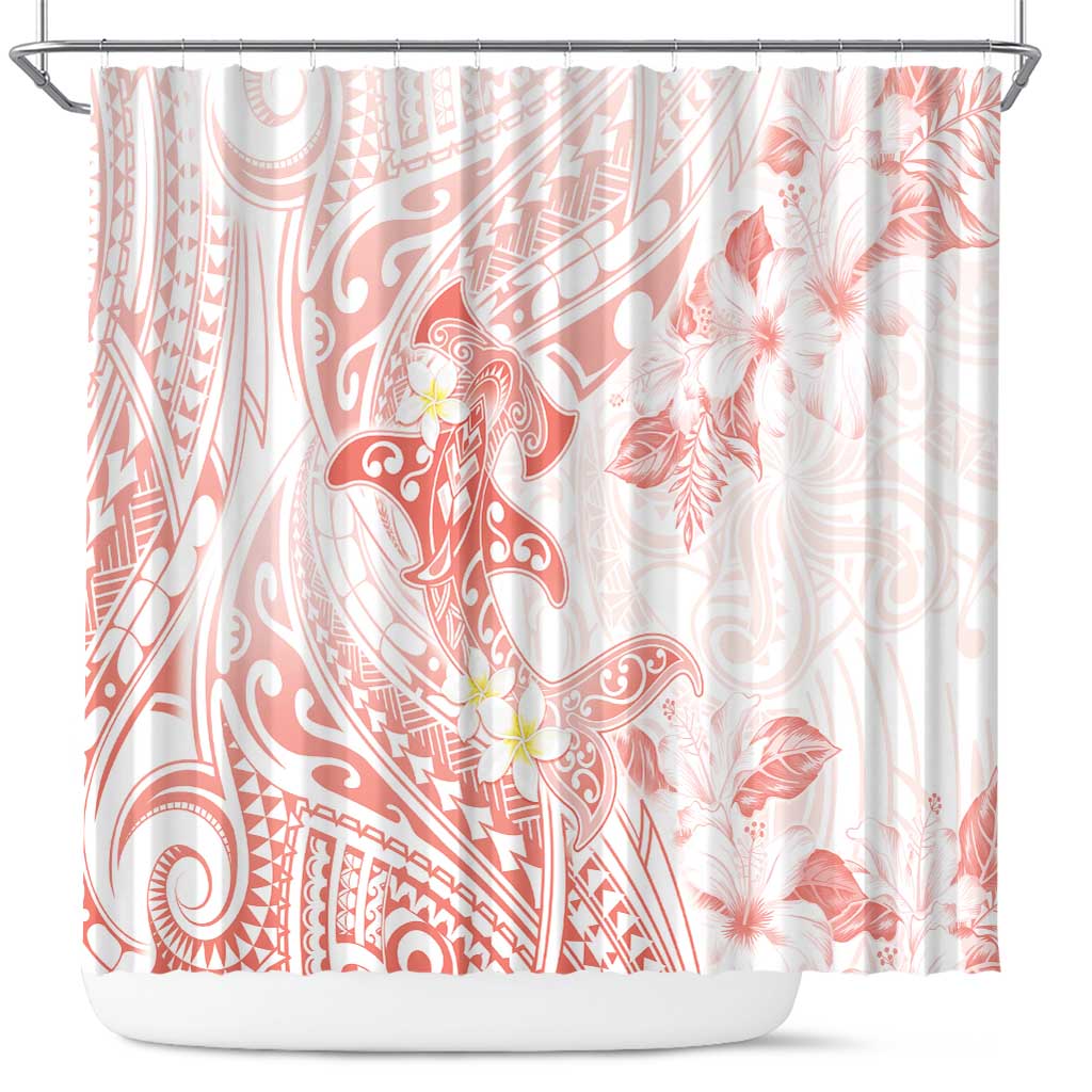 Polynesia Hammerhead Shark Shower Curtain Tropical Flowers Tribal Pattern Peach LT05 Peach - Polynesian Pride