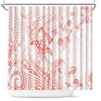 Polynesia Hammerhead Shark Shower Curtain Tropical Flowers Tribal Pattern Peach LT05 Peach - Polynesian Pride