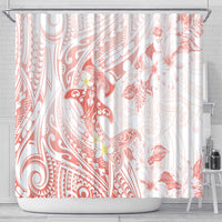 Polynesia Hammerhead Shark Shower Curtain Tropical Flowers Tribal Pattern Peach LT05 - Polynesian Pride