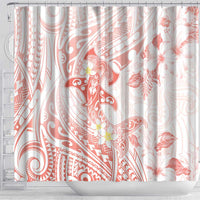 Polynesia Hammerhead Shark Shower Curtain Tropical Flowers Tribal Pattern Peach LT05 - Polynesian Pride