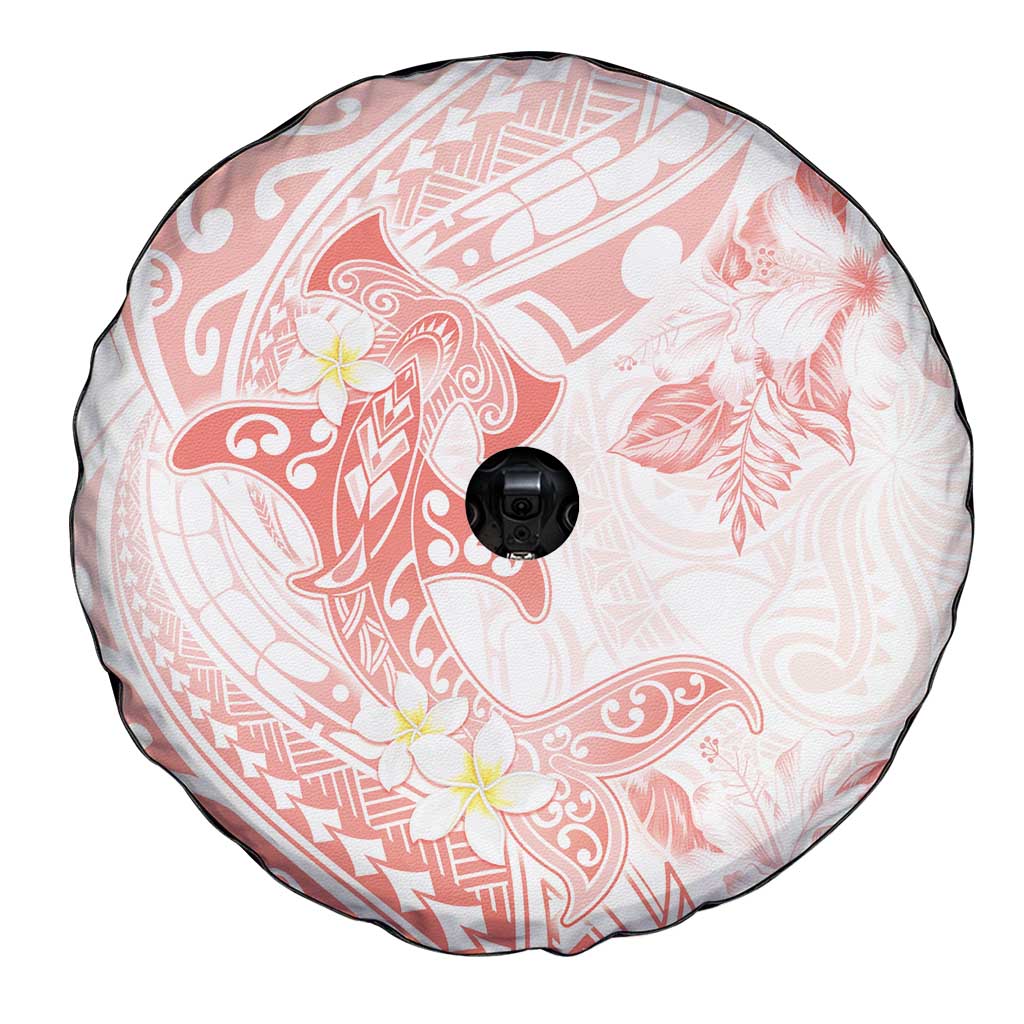 Polynesia Hammerhead Shark Spare Tire Cover Tropical Flowers Tribal Pattern Peach