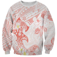 Polynesia Hammerhead Shark Sweatshirt Tropical Flowers Tribal Pattern Peach