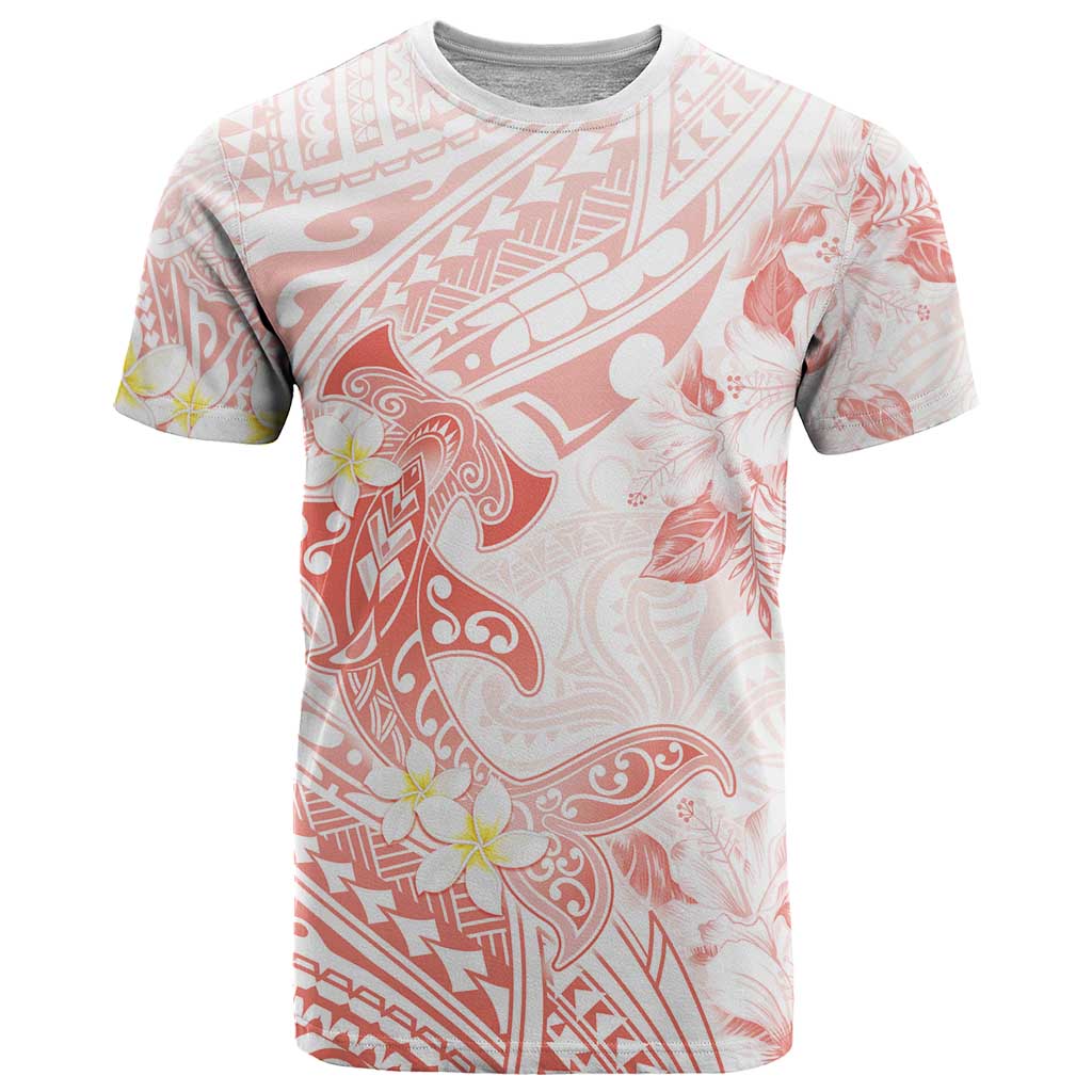 Polynesia Hammerhead Shark T Shirt Tropical Flowers Tribal Pattern Peach LT05 Peach - Polynesian Pride