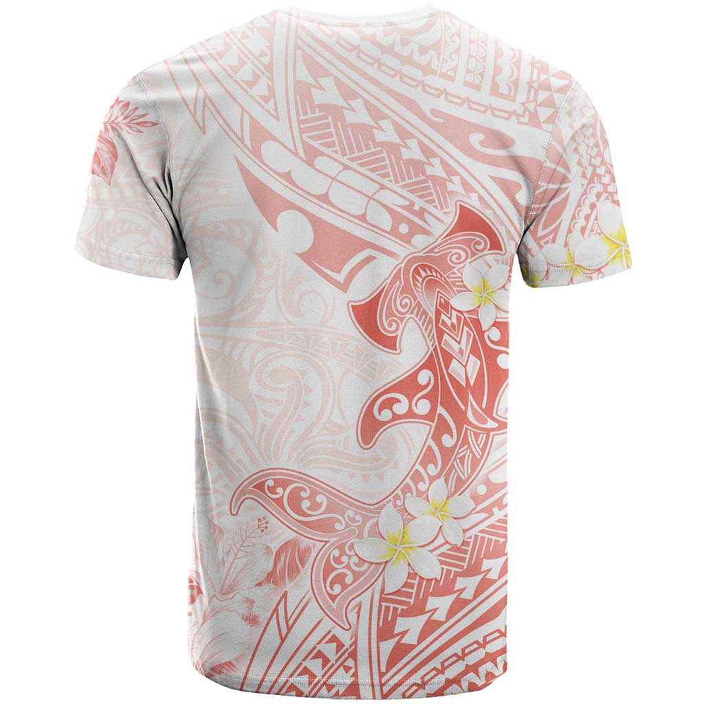 Polynesia Hammerhead Shark T Shirt Tropical Flowers Tribal Pattern Peach LT05 - Polynesian Pride