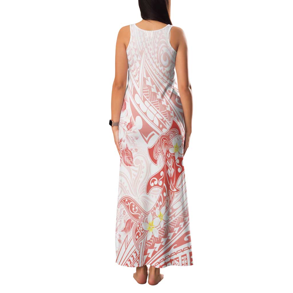 Polynesia Hammerhead Shark Tank Maxi Dress Tropical Flowers Tribal Pattern Peach