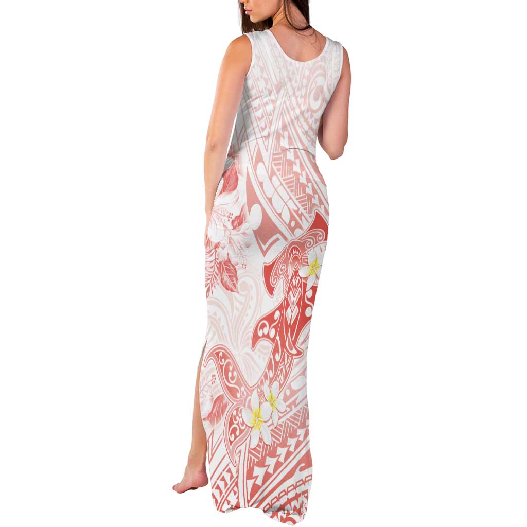 Polynesia Hammerhead Shark Tank Maxi Dress Tropical Flowers Tribal Pattern Peach
