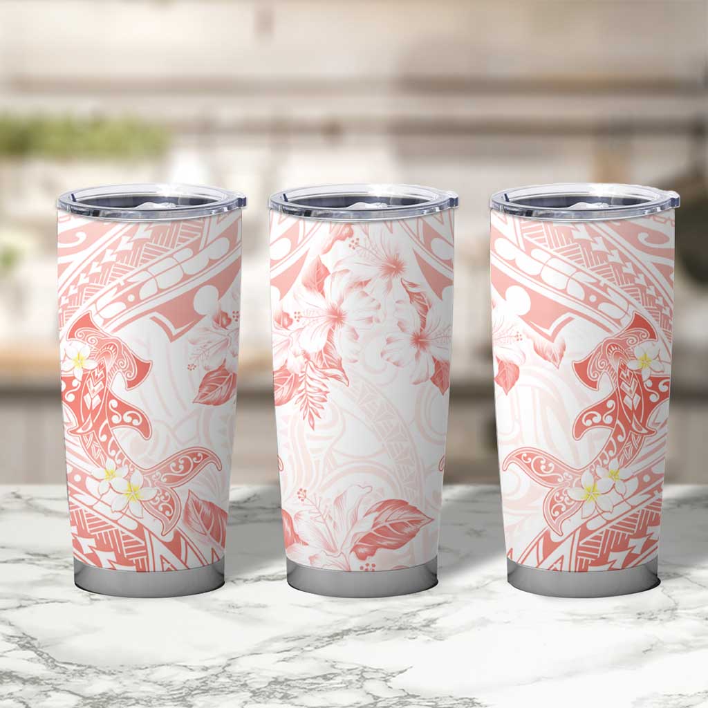 Polynesia Hammerhead Shark Tumbler Cup Tropical Flowers Tribal Pattern Peach