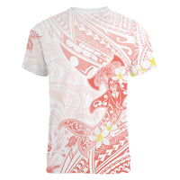 Polynesia Hammerhead Shark Women V-Neck T-Shirt Tropical Flowers Tribal Pattern Peach LT05 - Polynesian Pride