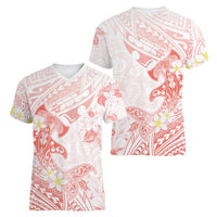 Polynesia Hammerhead Shark Women V-Neck T-Shirt Tropical Flowers Tribal Pattern Peach LT05 - Polynesian Pride