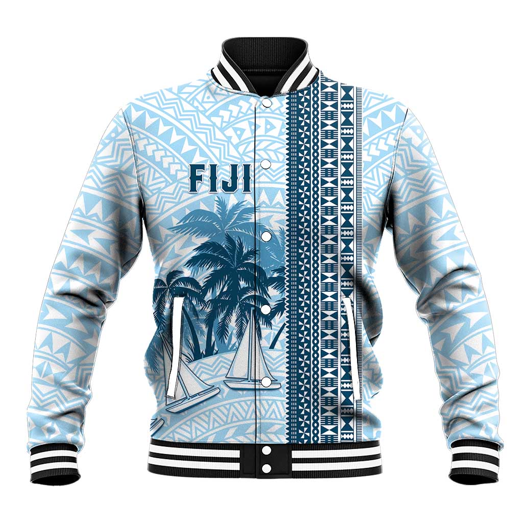 Custom Fiji Regatta Baseball Jacket Palm Tree Tapa Pattern - Polynesian Pride