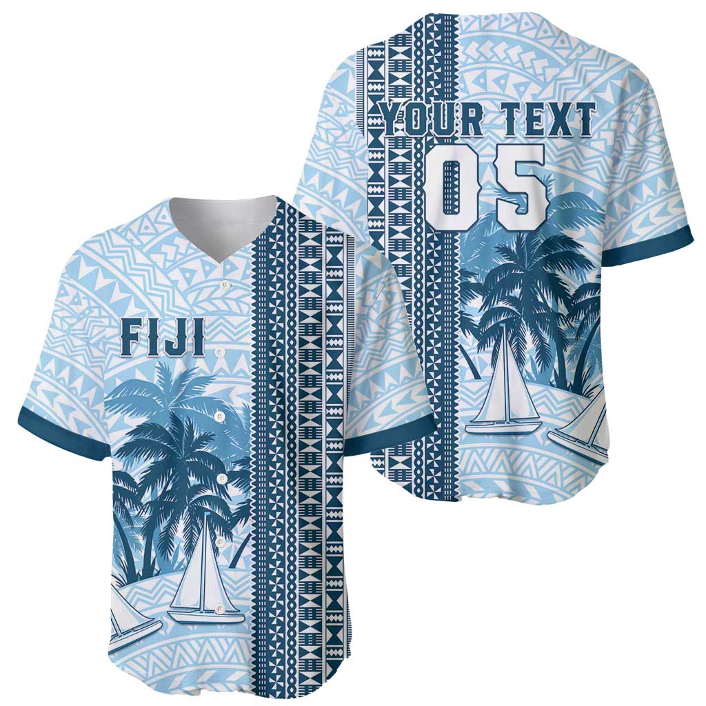 Custom Fiji Regatta Baseball Jersey Palm Tree Tapa Pattern - Polynesian Pride