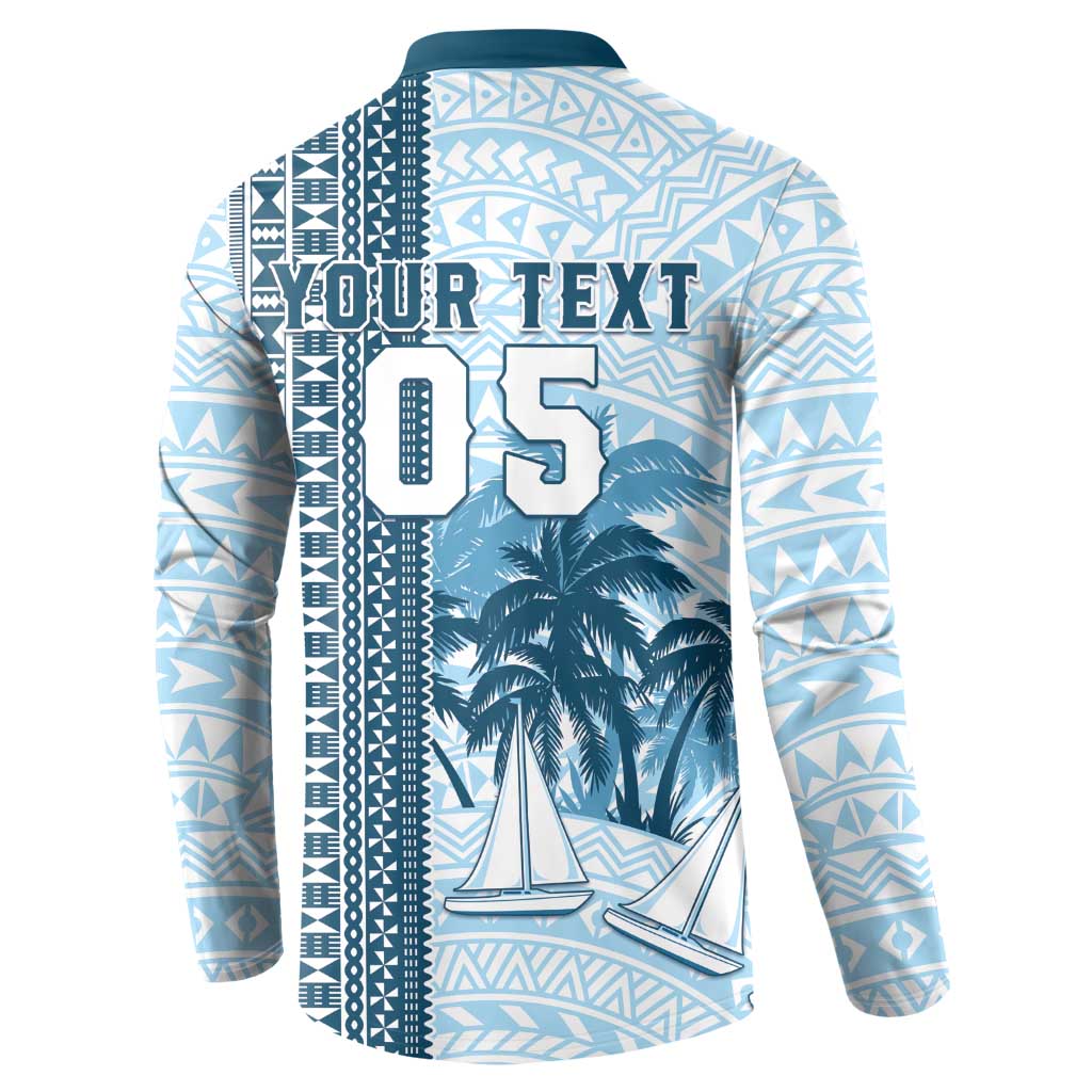 Custom Fiji Regatta Button Sweatshirt Palm Tree Tapa Pattern - Polynesian Pride