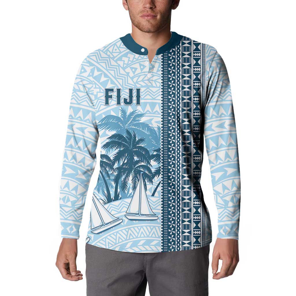Custom Fiji Regatta Button Sweatshirt Palm Tree Tapa Pattern - Polynesian Pride