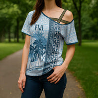 Custom Fiji Regatta Cross Shoulder Shirt Palm Tree Tapa Pattern - Polynesian Pride