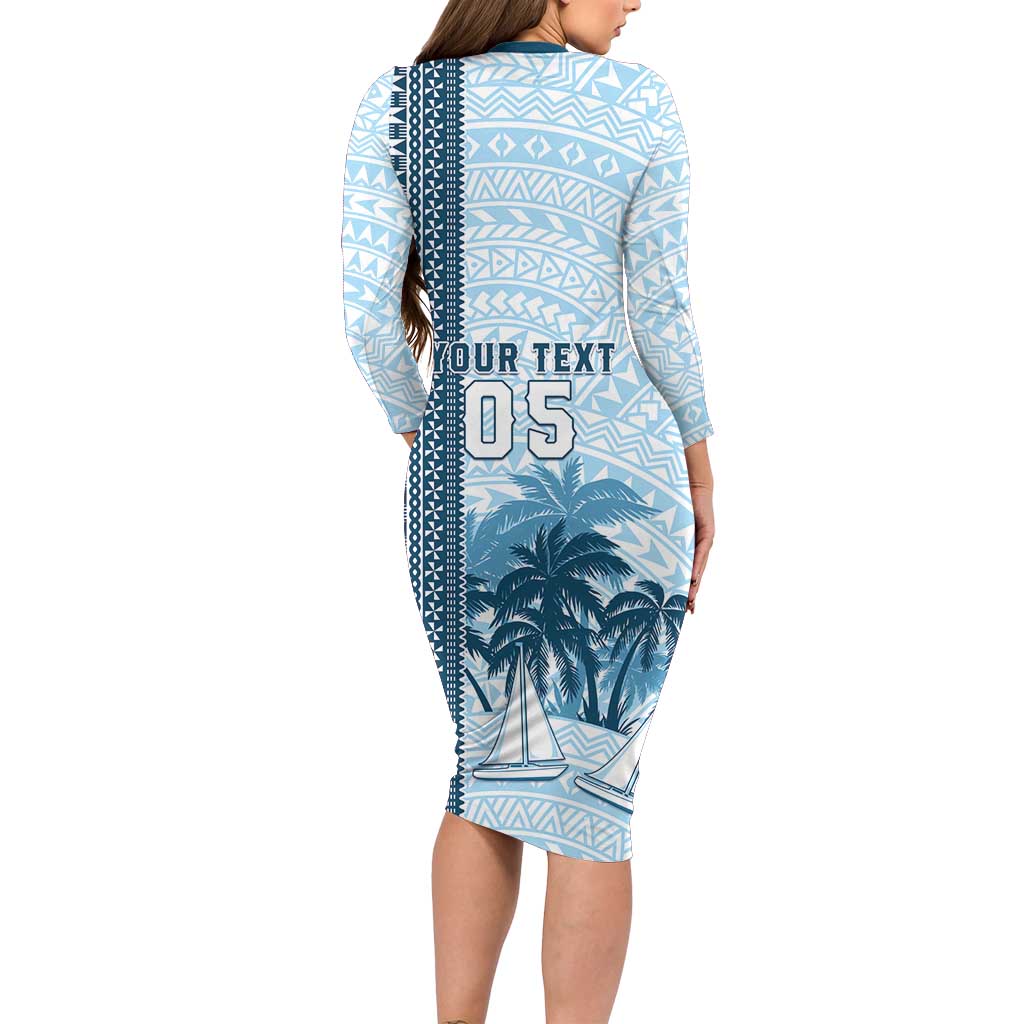 Custom Fiji Regatta Family Matching Long Sleeve Bodycon Dress and Hawaiian Shirt Palm Tree Tapa Pattern - Polynesian Pride