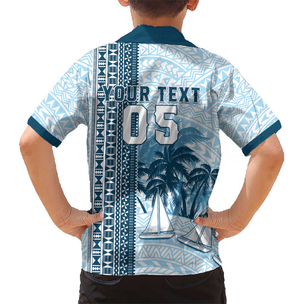 Custom Fiji Regatta Family Matching Short Sleeve Bodycon Dress and Hawaiian Shirt Palm Tree Tapa Pattern - Polynesian Pride