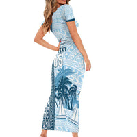Custom Fiji Regatta Family Matching Short Sleeve Bodycon Dress and Hawaiian Shirt Palm Tree Tapa Pattern - Polynesian Pride