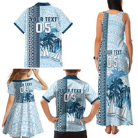 Custom Fiji Regatta Family Matching Tank Maxi Dress and Hawaiian Shirt Palm Tree Tapa Pattern - Polynesian Pride