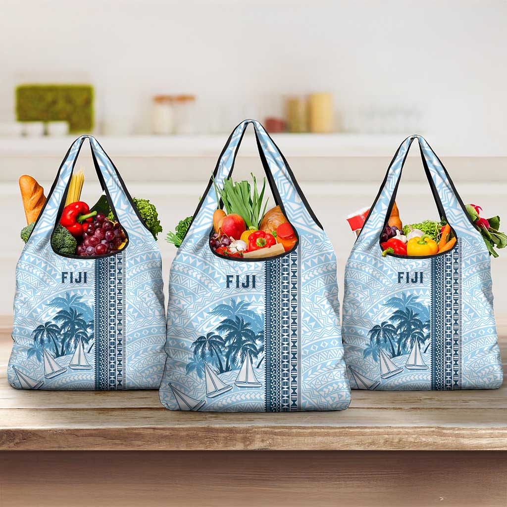 Fiji Regatta Grocery Bag Palm Tree Tapa Pattern LT05 3-pack One Size Blue - Polynesian Pride