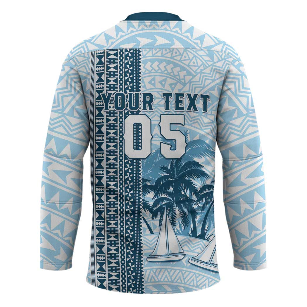 Custom Fiji Regatta Hockey Jersey Palm Tree Tapa Pattern - Polynesian Pride