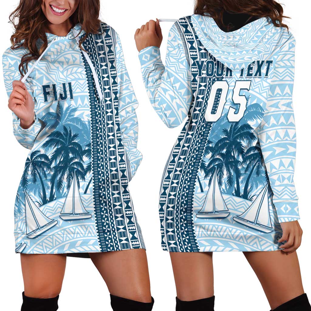Custom Fiji Regatta Hoodie Dress Palm Tree Tapa Pattern - Polynesian Pride
