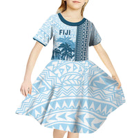 Custom Fiji Regatta Kid Short Sleeve Dress Palm Tree Tapa Pattern - Polynesian Pride