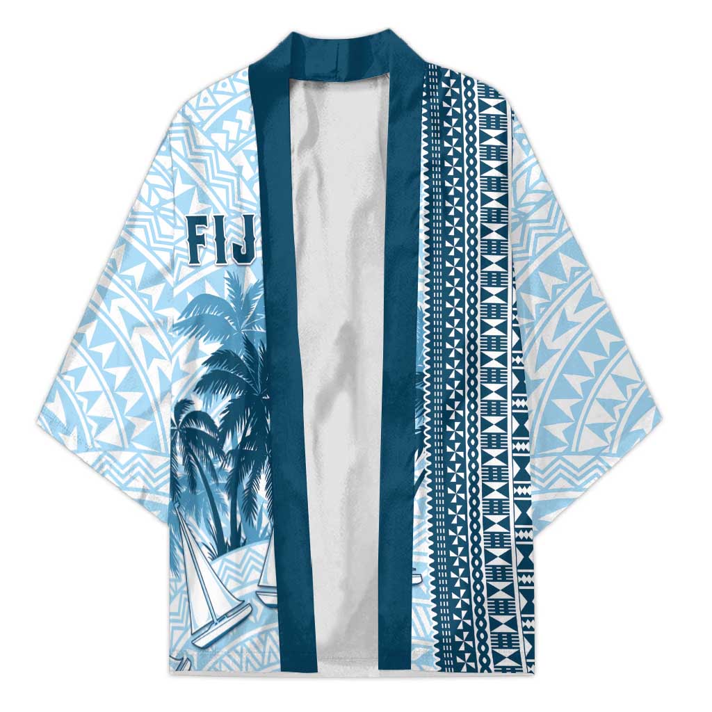 Custom Fiji Regatta Kimono Palm Tree Tapa Pattern LT05 Unisex Blue - Polynesian Pride
