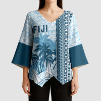 Custom Fiji Regatta Kimono Sleeve Blouse Palm Tree Tapa Pattern - Polynesian Pride