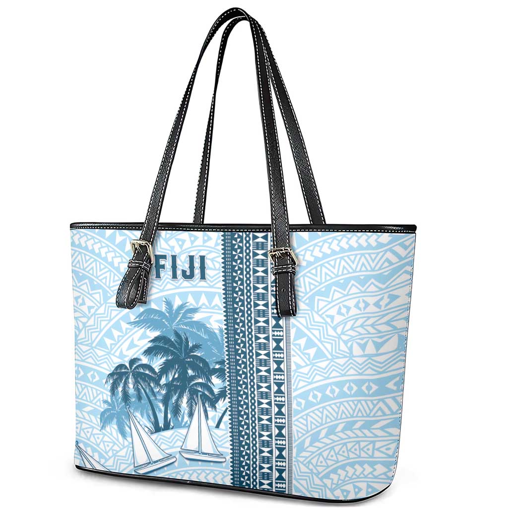 Fiji Regatta Leather Tote Bag Palm Tree Tapa Pattern - Polynesian Pride